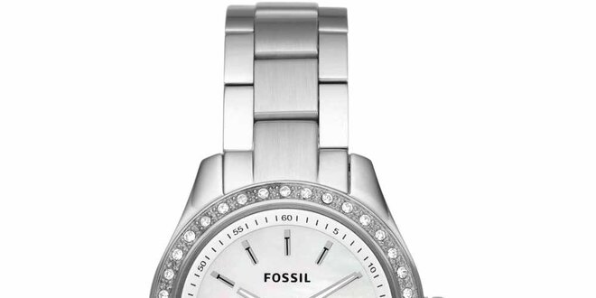 Dámske strieborné hodinky s kamienkami Fossil
