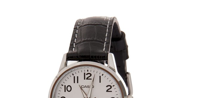 Dámske náramkové hodinky Casio s čiernym koženým remienkom