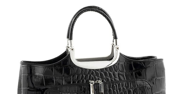 Dámska čierna kožená kabelka so vzorom Classe Regina