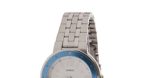 Dámske oceľové hodinky Casio s modrým lemom a hviezdičkami
