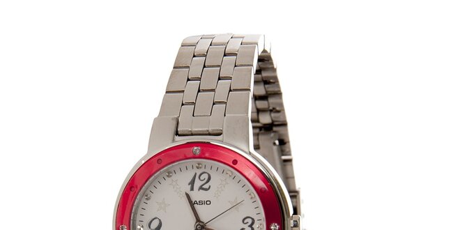 Dámske oceľové hodinky Casio s červeným lemom a hviezdičkami
