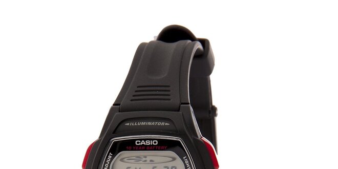 Dámske čierne digitálne hodinky Casio s čiernym pryžovým remienkom