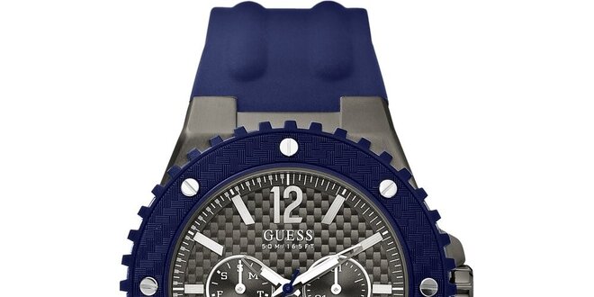 Pánske hodinky s modrým silikónovým remienkom Guess