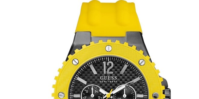 Pánske hodinky so žltým silikónovým remienkom Guess