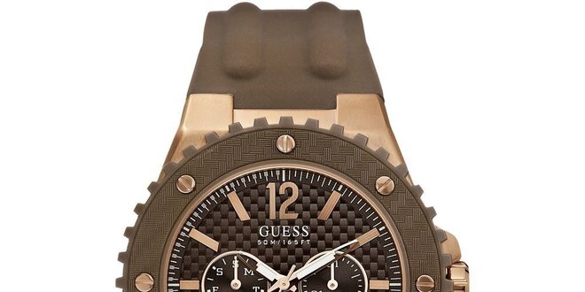 Pánske hodinky s hnedým silikónovým remienkom Guess