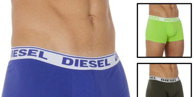 Pánska sada boxeriek - khaki, modrofialové, limetkovo zelené - Diesel