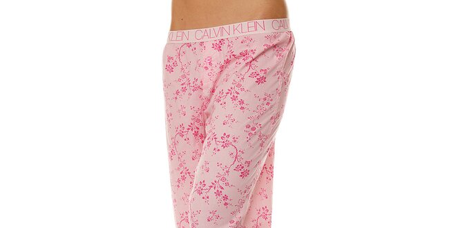 Dámske ružové pyžamové nohavice Calvin Klein s kvetinovou potlačou