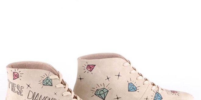 Dámske krémové topánky s potlačou diamantov Dogo