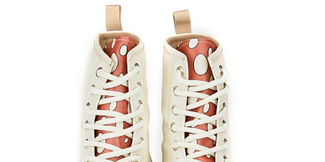 Dámske krémovo biele členkové topánky s kontrastným jazykom Dogo