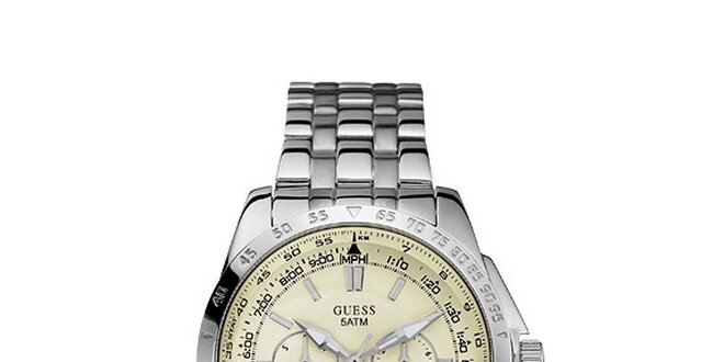 Pánske strieborné hodinky z nerezovej ocele s krémovým ciferníkom Guess