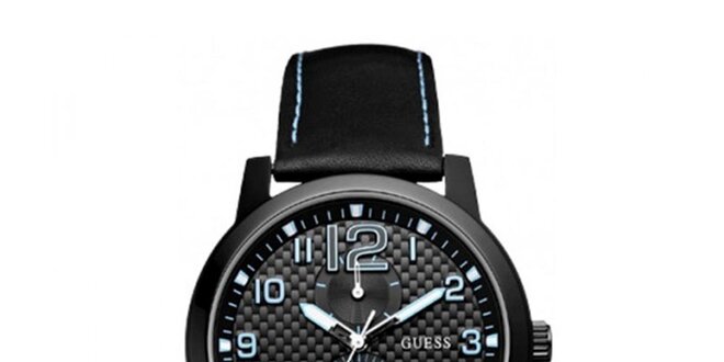 Pánske čierne hodinky s modrými detailmi Guess