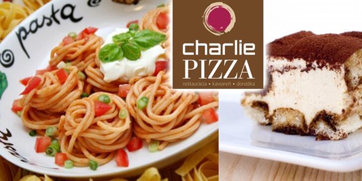8,90 Eur za dokonalé talianske menu v Charlie pizza. Skvelé cestoviny a dezert pre dve osoby v príjemnom prostredí novootvorenej reštaurácie teraz so zľavou až 52 %!