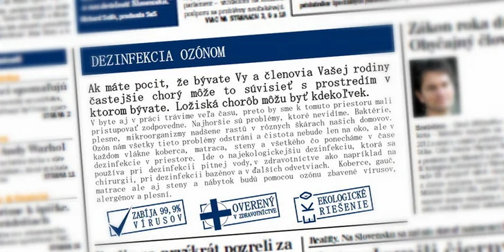 Dezinfekcia interiéru Ozónom