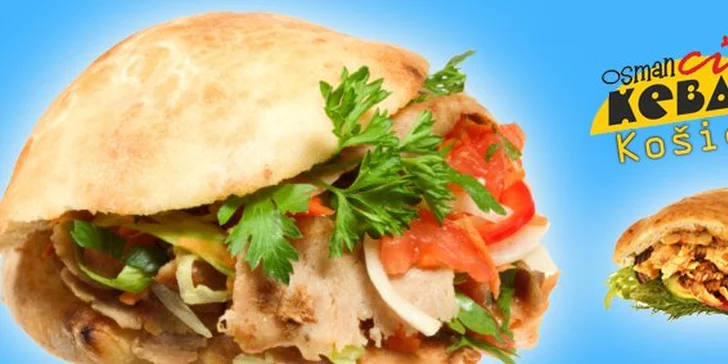 1,30 Eur za Kebab Döner. Rýchle občerstvenie v podobe plnenej tureckej žemle s chrumkavým mäsom, čerstvým šalátom a dressingom so zľavou 50%!