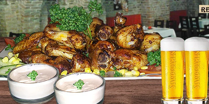 1kg BBQ krídelok a stehienok plus 3 čapované pivká