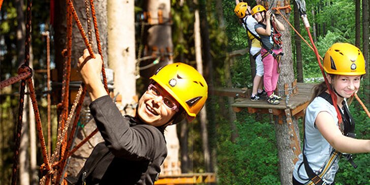 5 eur za vstup na všetky atrakcie Lanového parku Preles v Žiline. Nízky a vysoký okruh a k tomu aj adrenalínový obrovský skok!