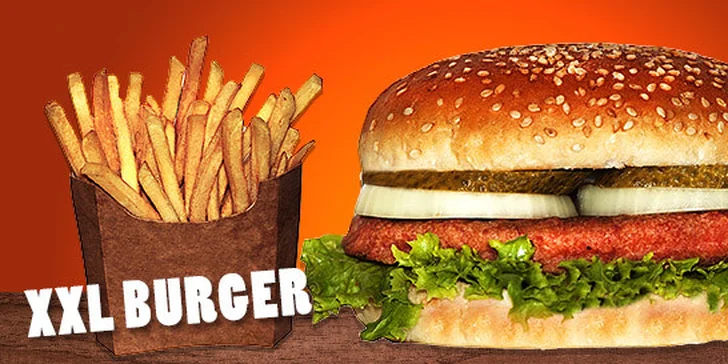 Hamburger s hranolkami v centre mesta