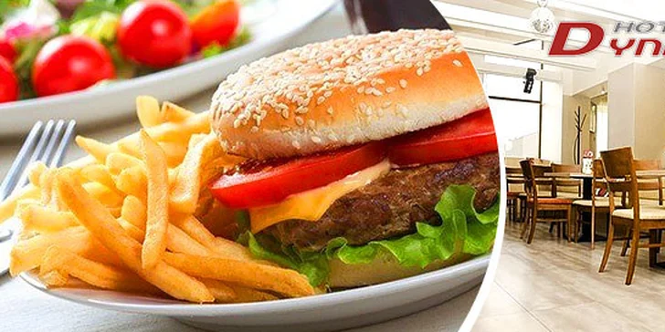 Šťavnatý burger s hranolkami len za 3,49€ v Hoteli Dynamic - len 10 min. od Trenčína a 5 min. z diaľnice...V prípade záujmu možnosť ubytovania so zľavou