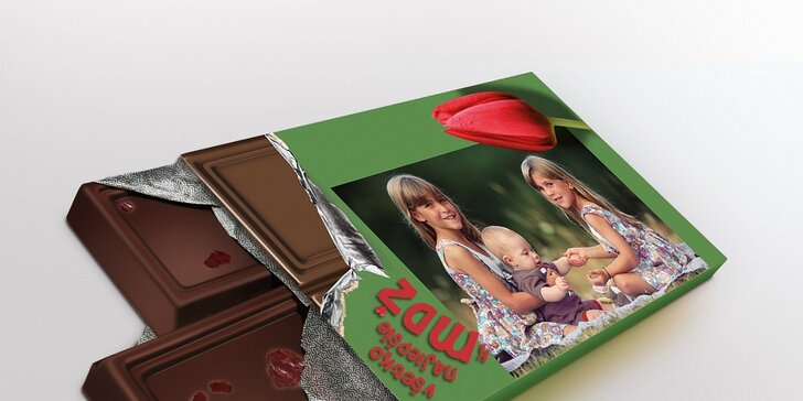 Čokoláda (250 g) s vlastnou fotkou a textom k MDŽ, Veľkej noci alebo k narodeninám