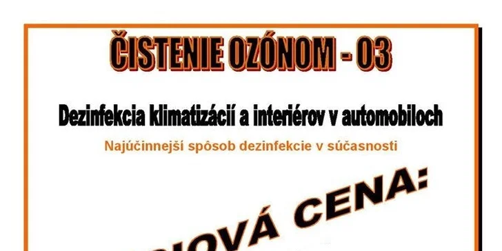Dezinfekcia klimatizácie, vzduchotechniky a interiéru vozidla ozónom