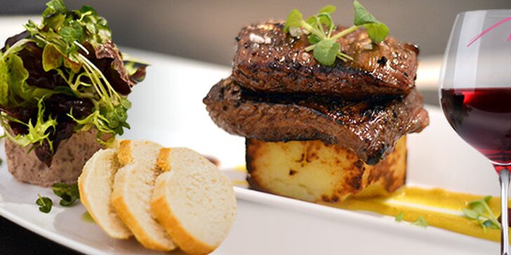 3-chodové menu so steakom a pohárom frankovky pre DVOCH