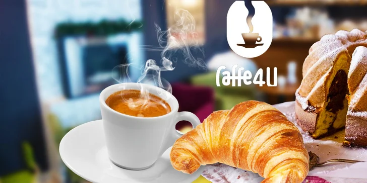 Luxusná káva s croissantom alebo domácou bábovkou