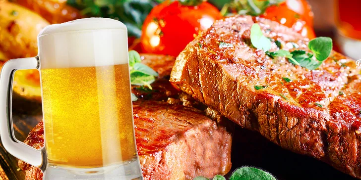 Steak z hovädzej sviečkovice a vychladené pivko