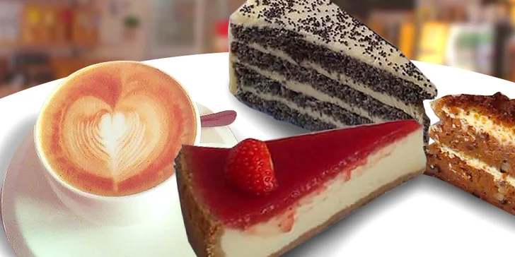 Lahodný koláčik a espresso, cappuccino alebo exkluzívna káva aeropress