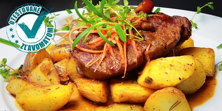 Lahodné menu so steakom z kvalitného hovädzieho mäsa pre 1 či 2 osoby