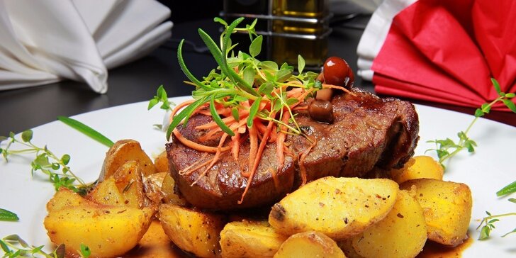 Lahodné menu so steakom z kvalitného hovädzieho mäsa pre 1 či 2 osoby