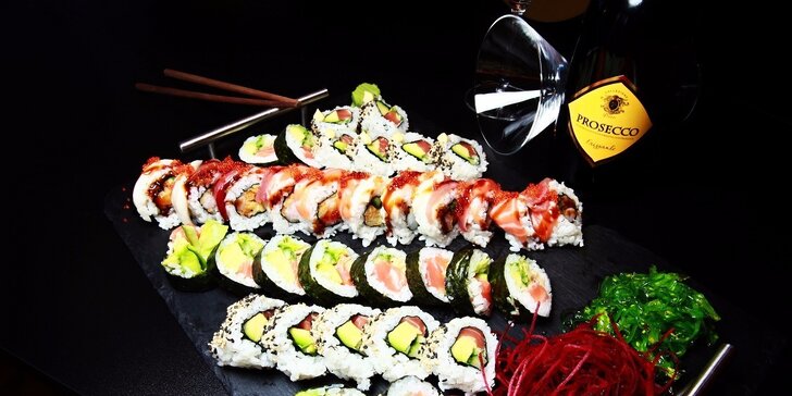 36 ks poctivého sushi z rýb a fľaša Prosecca