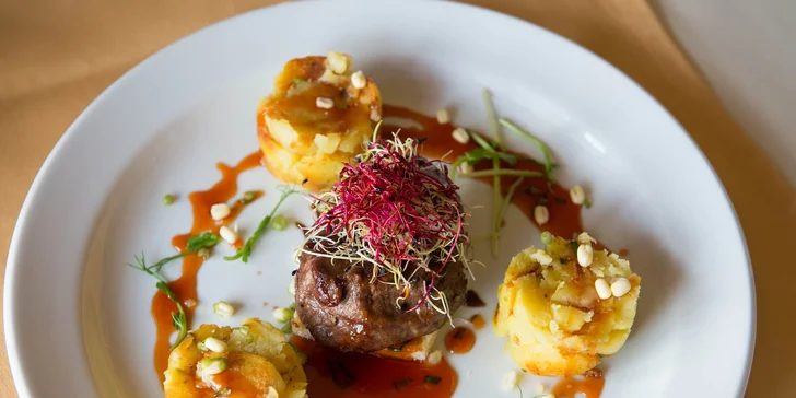 Lahodný hovädzí steak alebo divinový guláš s domácou knedľou