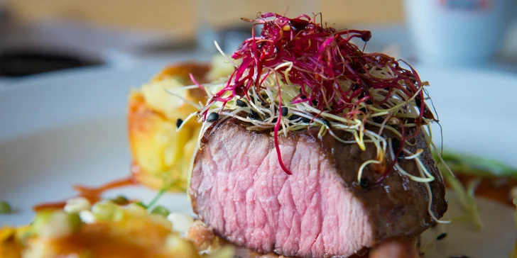 Lahodný hovädzí steak alebo divinový guláš s domácou knedľou