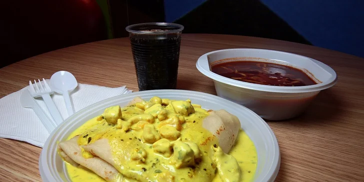 Créperie menu: slaná palacinka, polievka a nápoj v Poluse