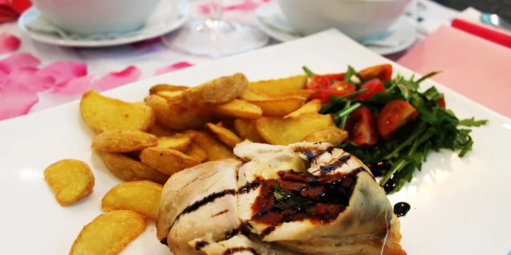 3-chodové menu pre 2 osoby s vínom podľa vlastného výberu