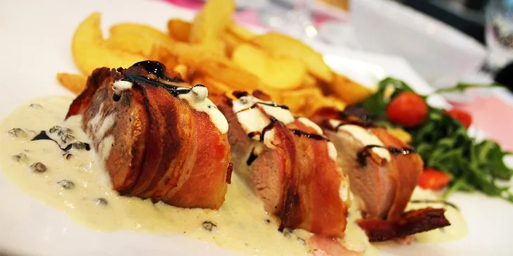 Romantické 3-chodové menu pre 2 osoby s vínom podľa vlastného výberu