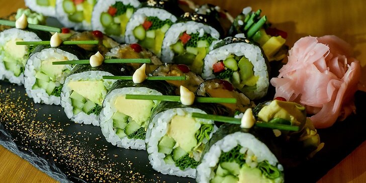 SUSHI 24 kusov! Avocado roll a Asparagus roll v EDO–KIN sushi & sake bar