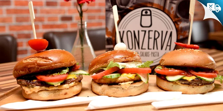 Parádny burger s hovädzím či kuracím másom. Dovoz až k vám domov!