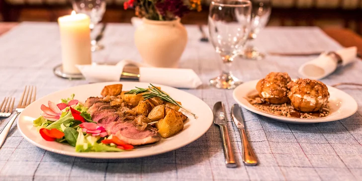 Dvojchodové alebo štvorchodové talianske kačacie menu v reštaurácii Mediterran
