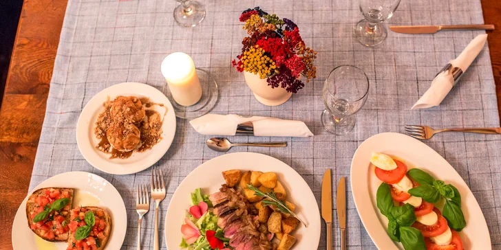 Dvojchodové alebo štvorchodové talianske kačacie menu v reštaurácii Mediterran