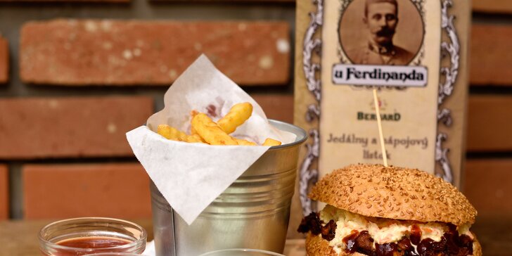 Ferdinand burger alebo Hermelín burger aj s hranolčekmi U Ferdinanda