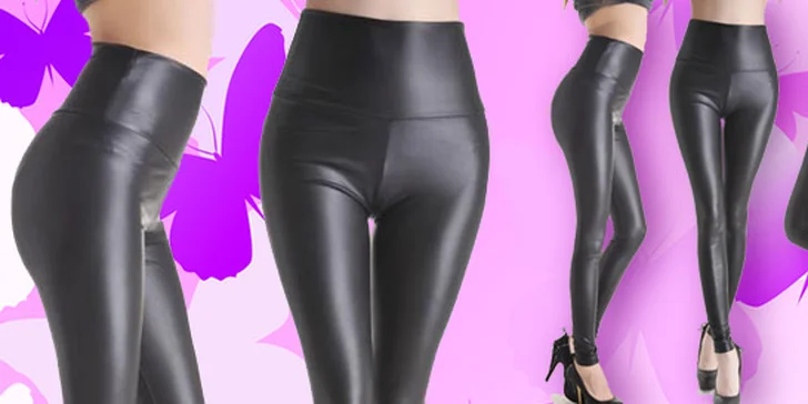 Dámske čierne legíny s imitáciou kože