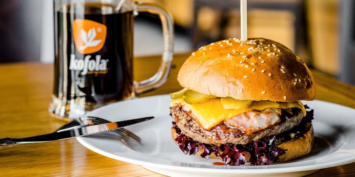 Hovädzí KLASIK burger + pivo Bernard 10° alebo Kofola