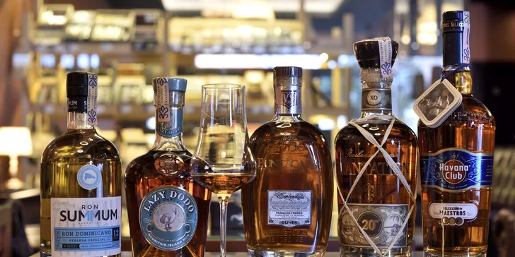 Degustácia 5 vzoriek vzácnych druhov rumov, whisky alebo koňakov