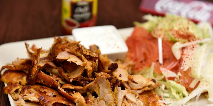 Kurací kebab v placke, žemli či na tanieri: možnosť rozvozu!