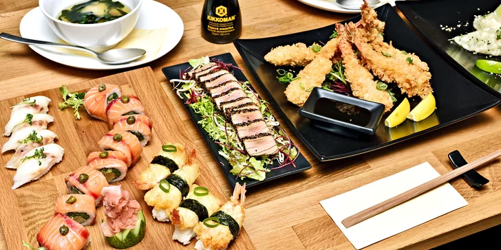 Degustačné sushi menu pre dvoch s predjedlom, polievkou Miso i dezertom