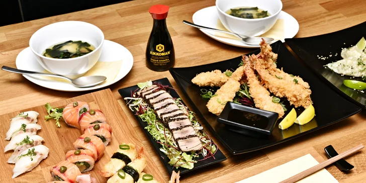 Degustačné sushi menu pre dvoch s predjedlom, polievkou Miso i dezertom