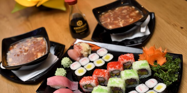 Lahodné sushi sety s ostrokyslou polievkou