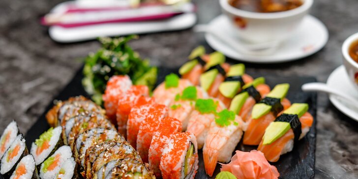 Sushi menu s polievkou: 12 alebo až 28 kúskov
