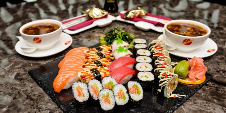 Sushi menu s ostrokyslou polievkou pre 1 alebo 2 osoby